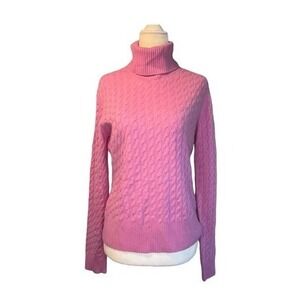 Geneva Pink Cashmere Cable Knit Turtleneck Sweater M